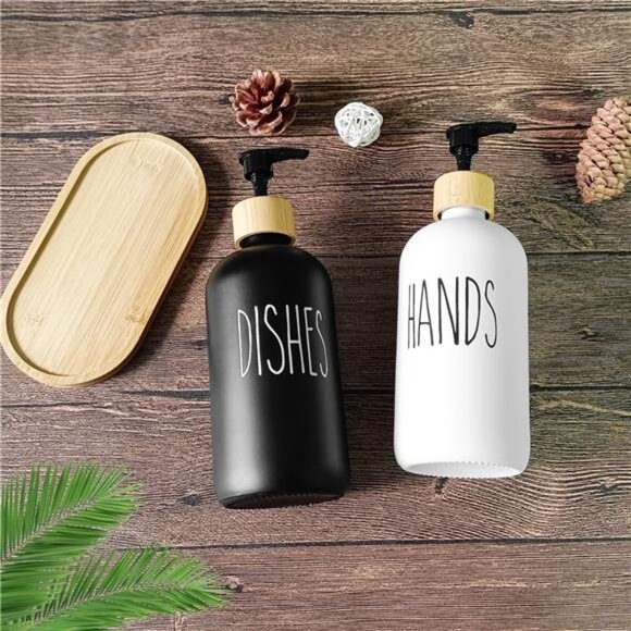 Glass Soap Dispenser Set, Contains Hand Soap and Dish Soap - Picture 7 of 7